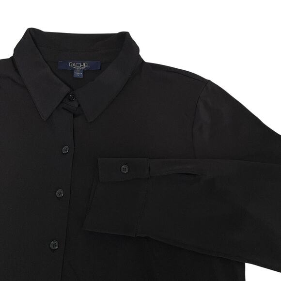 Rachel Zoe Women’s L Black Stretch Button-Down Blouse | Classic Minimalist Shirt - Picture 1 of 12